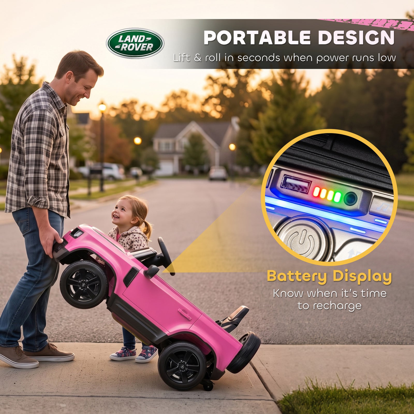 AIYAPLAY Land Rover Licensed 12V Kids Ride on Car with Remote, Suspension, Slow Start, 3 Speeds, Lights, Music, Horn, Pink