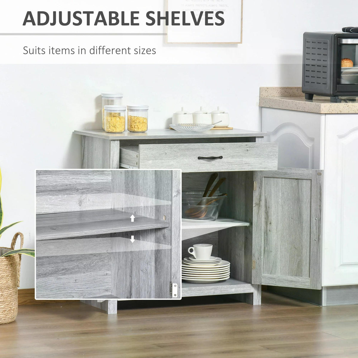 HOMCOM Farmhouse Barn Door Sideboard Storage Cabinet Coffee Bar for LIVING Room - Grey Grain