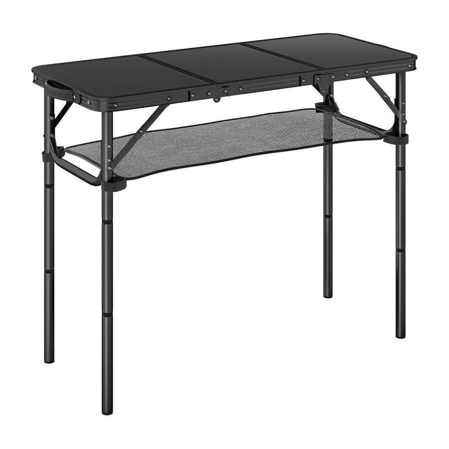 Outsunny 3ft Folding Camping Table, Picnic Table with Mesh Storage Layer, Carrying Bag and Metal Frame, Black