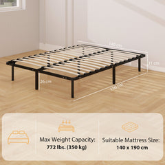 HOMCOM 4ft6 Double Bed Frame, Metal Platform Bed Frame with 2 x 14 Wood Slats, No Box Spring Needed, Underbed Storage, Black