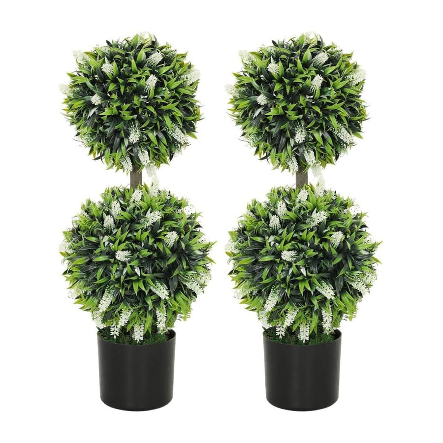 HOMCOM Set of 2 Decorative Artificial Plants Ball Trees with Lavender Flowers in Pot Fake Plants for Home Indoor Outdoor