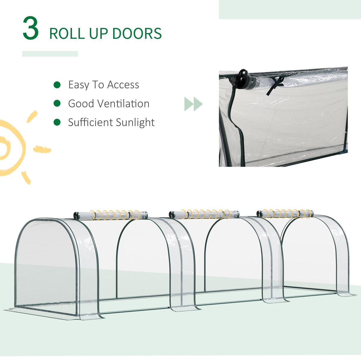 Outsunny Mini Greenhouse, Small Polytunnel Green House with Zipped Doors, Steel Frame for Garden Patio, 300 x 100 x 80cm