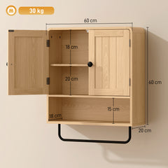 HOMCOM Bathroom Cabinet Wall Mounted, Bathroom Wall Cabinet with 2 Doors, Adjustable Shelf Storage for Toilet, Oak