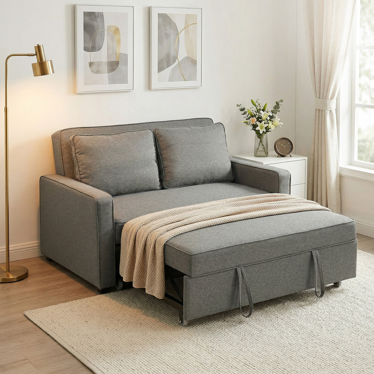 HOMCOM Double Sofa Bed Click Clack Sofa Bed Pull Out Bed with Adjustable Backrest for Living Room and Bedroom Grey