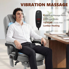 HOMCOM Office Chair with 6-Point Vibration Massage and Heat, Executive Computer Desk Chair with High Back, Reclining, Grey
