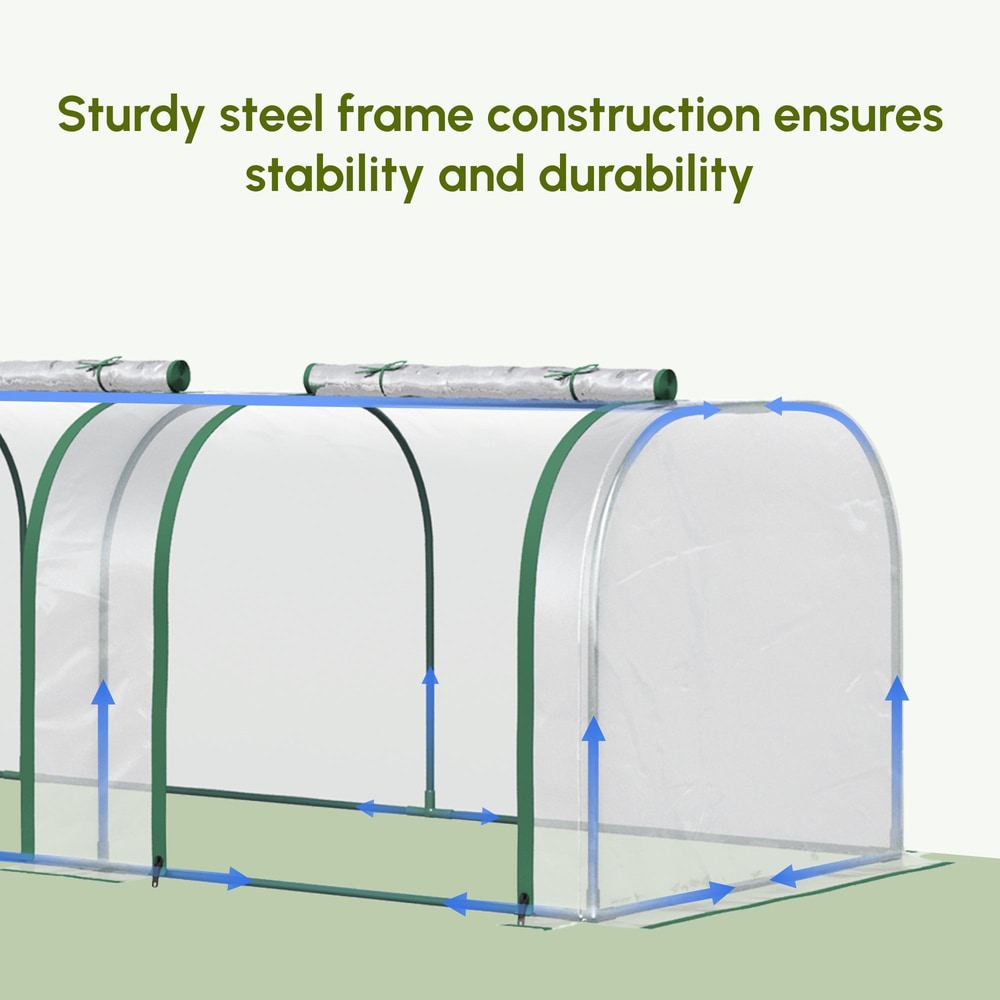 The tunnel greenhouse showing its sturdy steel frame construction and stability
