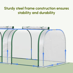 The tunnel greenhouse showing its sturdy steel frame construction and stability