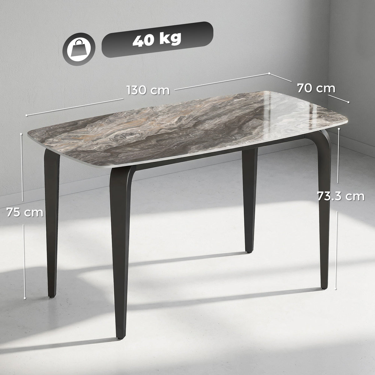 HOMCOM Dining Table for 4, Modern Kitchen Table with Sintered Stone Tabletop, Metal Legs, Brown