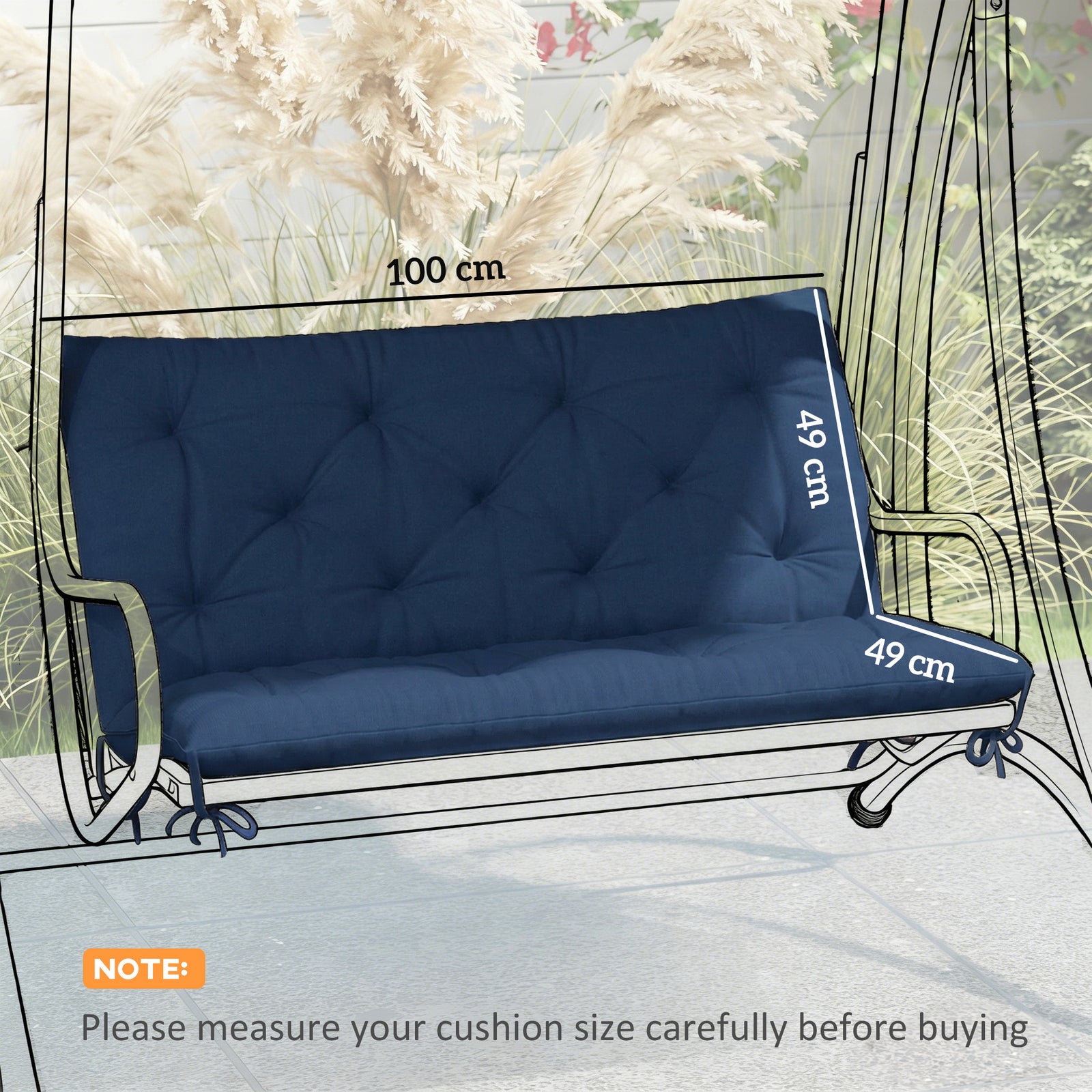 Outsunny 2 Seater Bench Pad, Garden Chair Cushion with Back and Ties for Indoor and Outdoor Use, 98 x 100 cm, Dark Blue