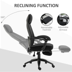 The office chair demonstrating the reclining backrest and extendable footrest