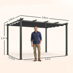 Outsunny 3 x 4m Aluminium Pergola, with Retractable Roof - Dark Grey