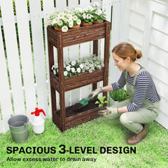 Outsunny 3-Tier Wooden Raised Planter, Raised Garden Bed on Legs with Drainage Holes and Bed Liner, Elevated Garden Planter