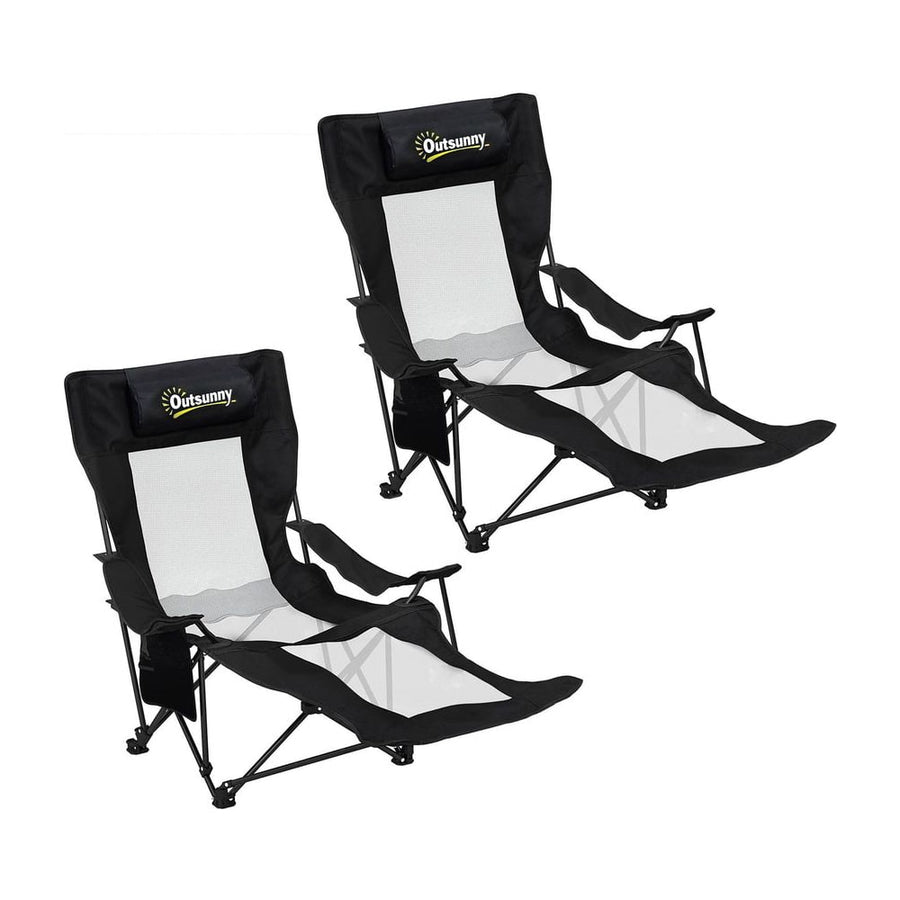 Outsunny Camping Chair Reclining Portable Camp Chair with Detachable Footrest Cup Holder Black