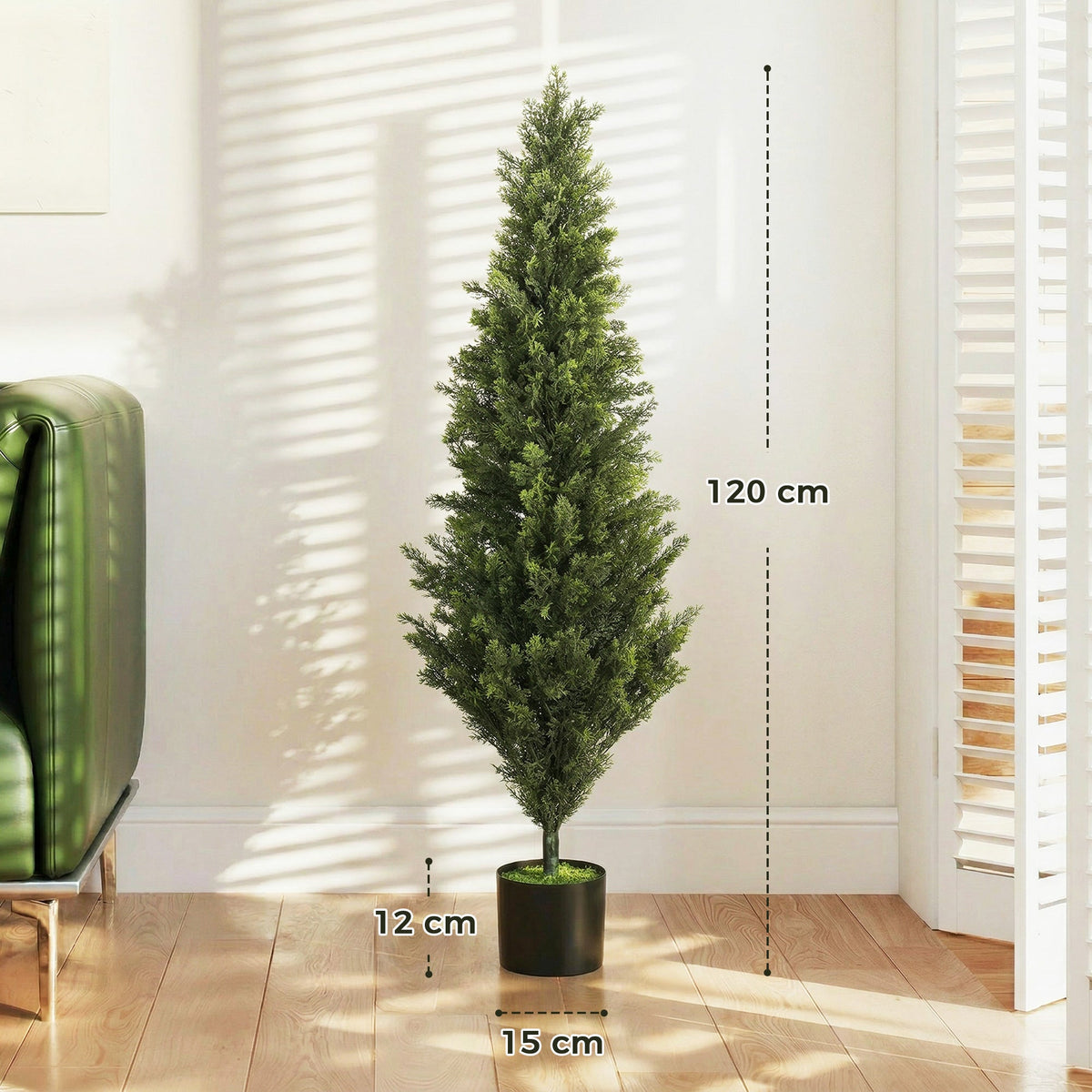 HOMCOM Set of 2 Decorative Artificial Plants Cypress in Weighted Pot, Fake Plant with 1092 Leaves, 120 cm