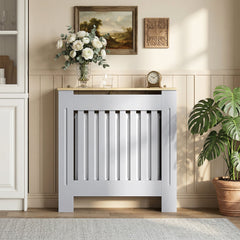 HOMCOM Heater Cover, Radiator Cover Slatted Painted MDF Lined Grill Grey, 78L x 19W x 81H cm