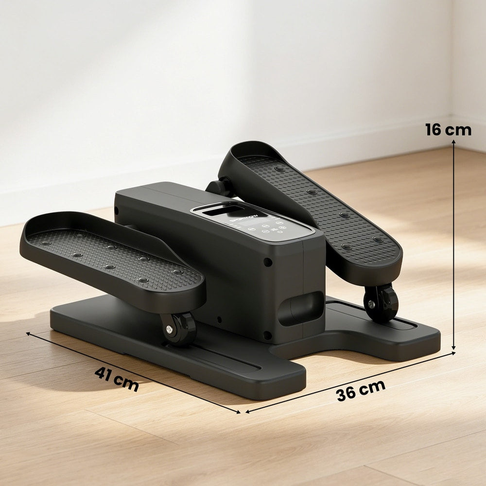 Compact under desk elliptical machine with dimensions shown