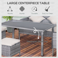 Outsunny 6-Seater Rattan Dining Set Sofa Table Footstool Outdoor w/ Cushion Garden Furniture