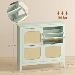 HOMCOM Narrow Shoe Cabinet, Boho Slim Shoe Storage Cabinet with 4 Flip Drawers, Holds 20 Pairs, Light Green