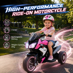 HOMCOM Kids Electric Motorcycle, 6V Ride on Motorcycle with 3 Wheels, LED Headlight, Music, Horn for Boys Girls 3-5 Years, Pink