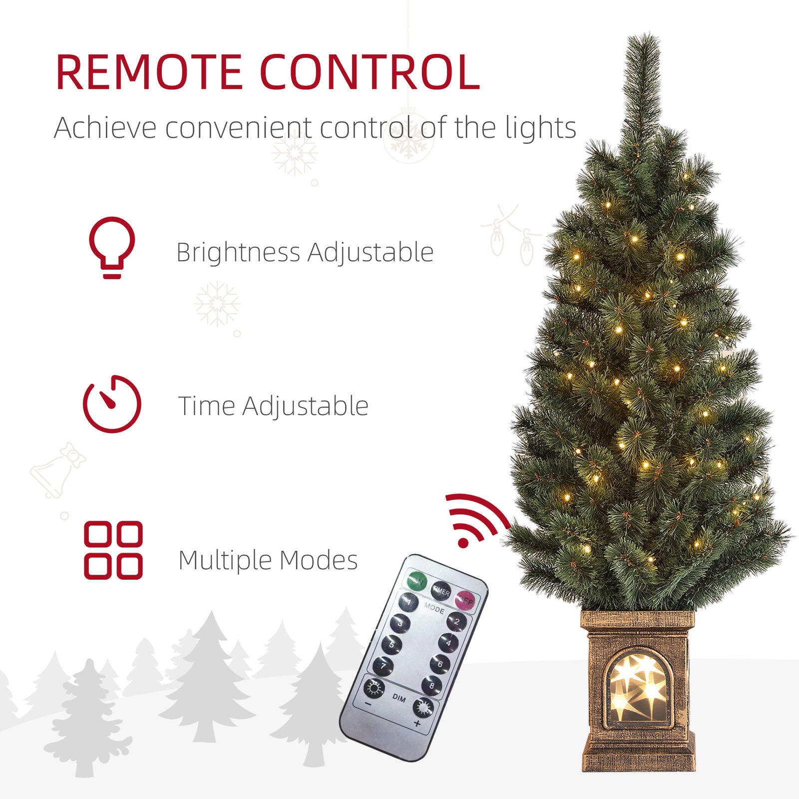 HOMCOM 4ft Artificial Christmas Tree with 80 Warm White LED Lights, 8 Modes and Remote, Realistic Xmas Tree with Square Stand for Party Decoration, Green