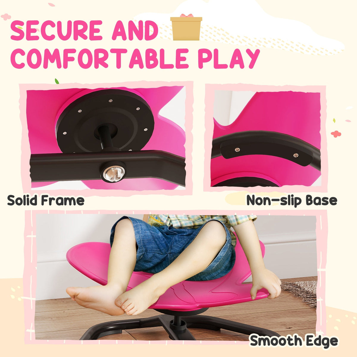 AIYAPLAY Butterfly-Shaped-kids Swivel Chair, Sensory Spinning Chair for Balance, Coordination Training, Pink