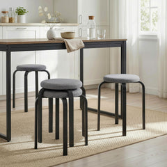 HOMCOM Stackable Stools Modern Cushioned Round Backless Stools Set of 4 Kitchen Dining Room Dark Grey