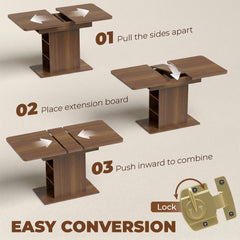 HOMCOM Extendable Dining Table for 4-6 People, 110-130cm Kitchen Table with 6 Open Shelves, Walnut Brown