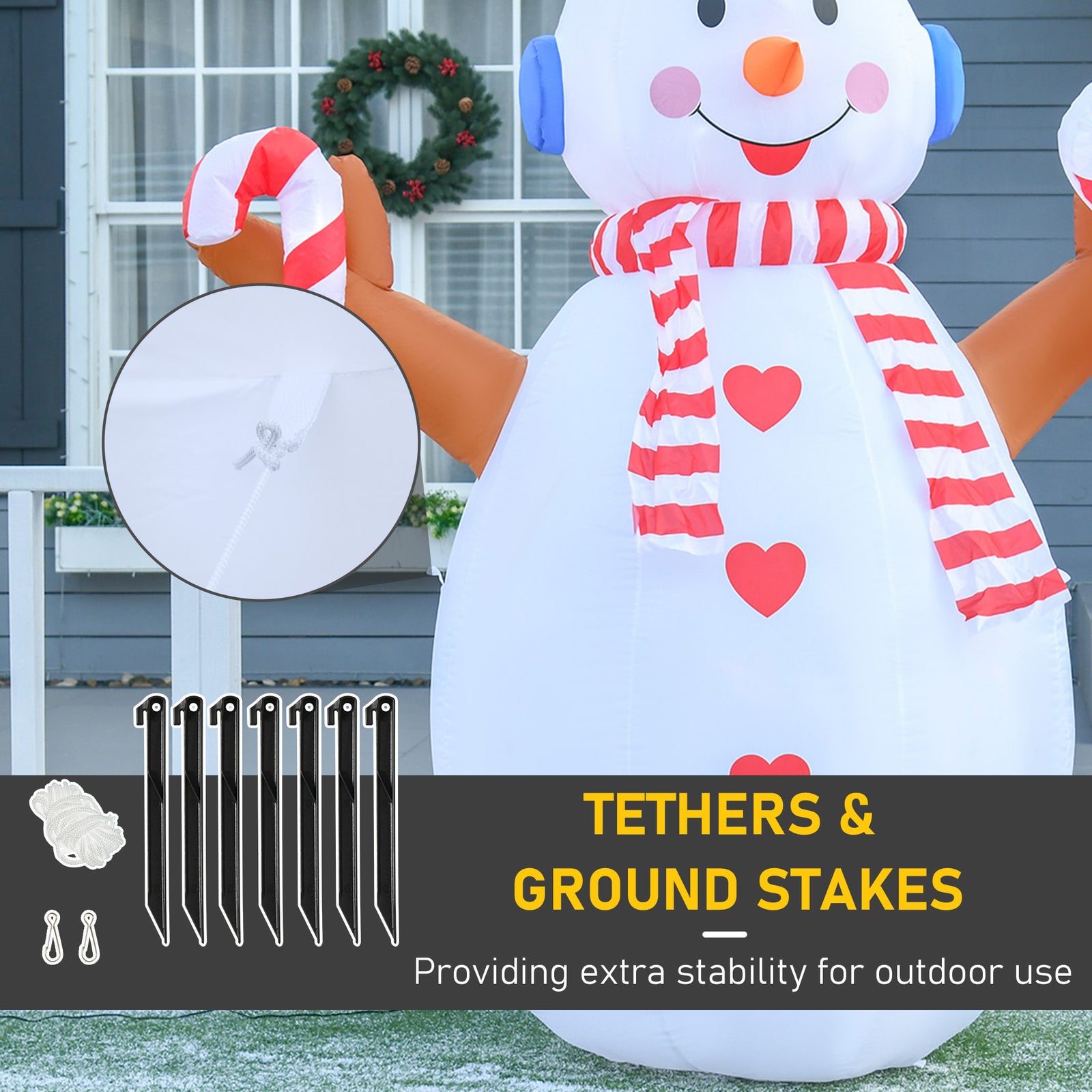 HOMCOM 8ft Christmas Inflatable Snowman with Candy, Rotating Lighted for Home Indoor Outdoor Garden Lawn Decoration Party Prop