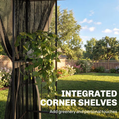Outsunny 3 x 3 m Outdoor Garden Gazebo with Post Shelves, UPF50+ Double Roof Patio Permanent Pavilion, Brown