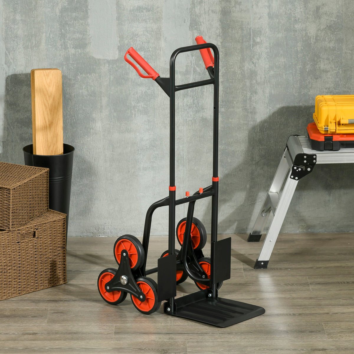 DURHAND Steel Folding Hand Truck, Heavy Duty Foldable Trolley on Wheels, Multi-Purpose Sack Truck Moving Trolley, 120kg, Red