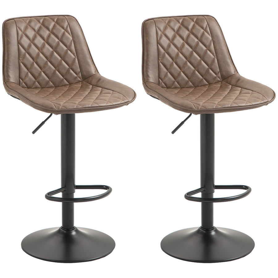 HOMCOM Bar Stools Set of 2, Retro Adjustable Kitchen Stool, Swivel PU Leather Upholstered Bar Chairs with Back, Footrest and
