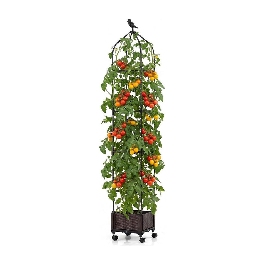 Raised Garden Bed Planter Box with Obelisk Trellis 200 cm-Black