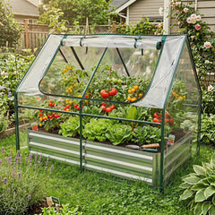 Raised Garden Bed with 2 Large Screen Windows for Flowers Vegetables-Silver