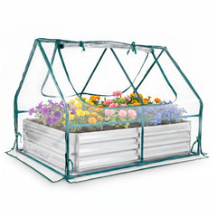 Raised Garden Bed with 2 Large Screen Windows for Flowers Vegetables-Silver