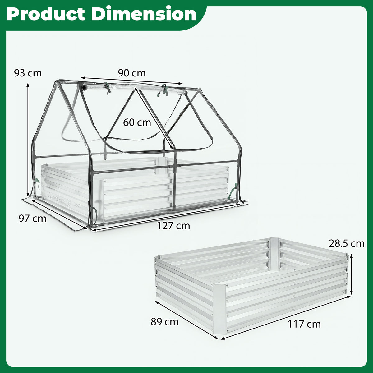 Raised Garden Bed with 2 Large Screen Windows for Flowers Vegetables-Silver