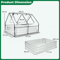 Raised Garden Bed with 2 Large Screen Windows for Flowers Vegetables-Silver