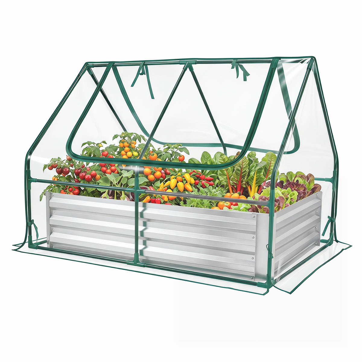 Raised Garden Bed with 2 Large Screen Windows for Flowers Vegetables-Silver