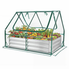 Raised Garden Bed with 2 Large Screen Windows for Flowers Vegetables-Silver