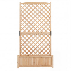 Raised Garden Bed with Trellis Wood Planter Box with Diamond Lattice Trellis-Natural