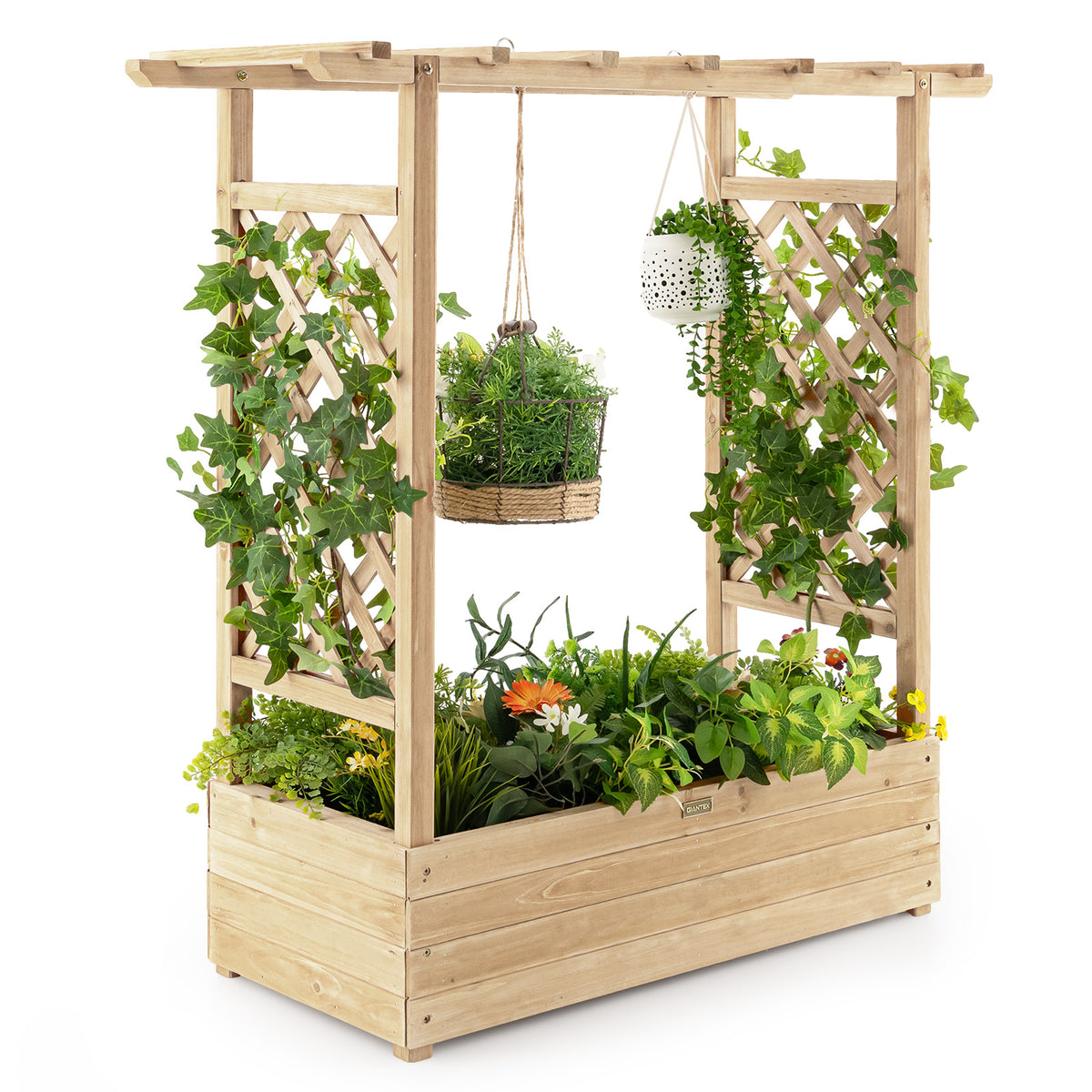 Raised Garden Bed with Arch Trellis-Natural