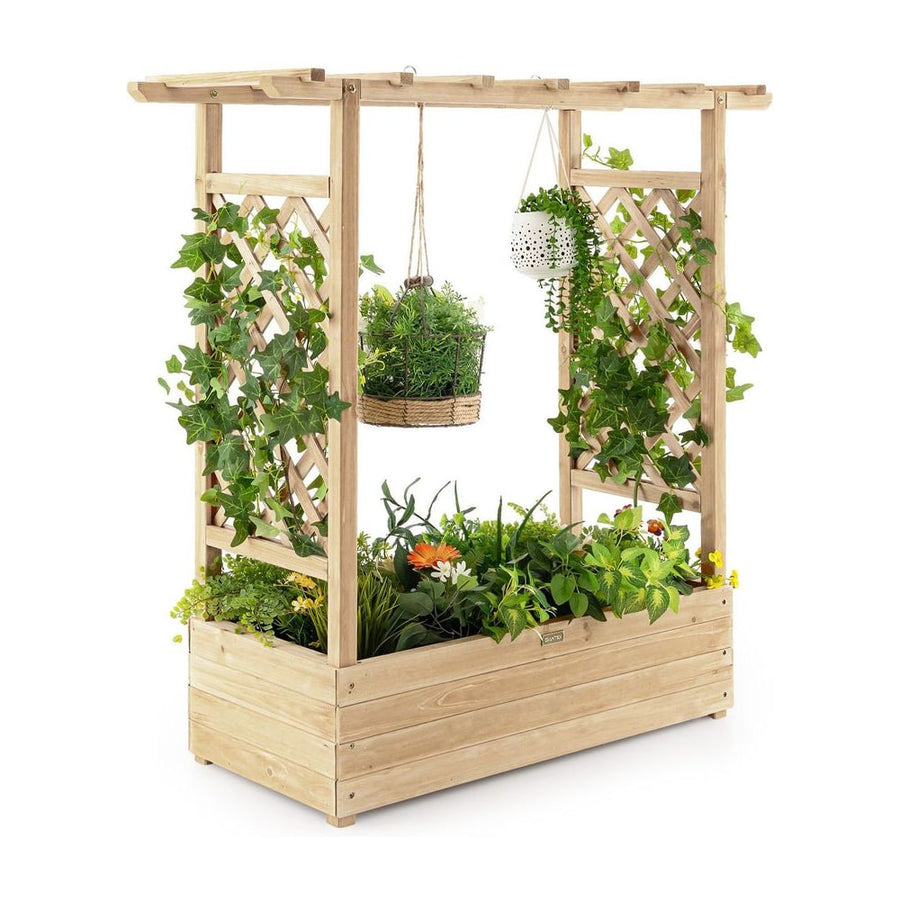 Raised Garden Bed with Arch Trellis-Natural