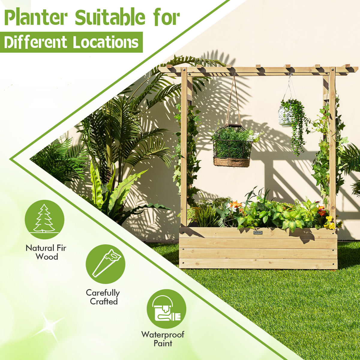 Raised Garden Bed with Arch Trellis-Natural