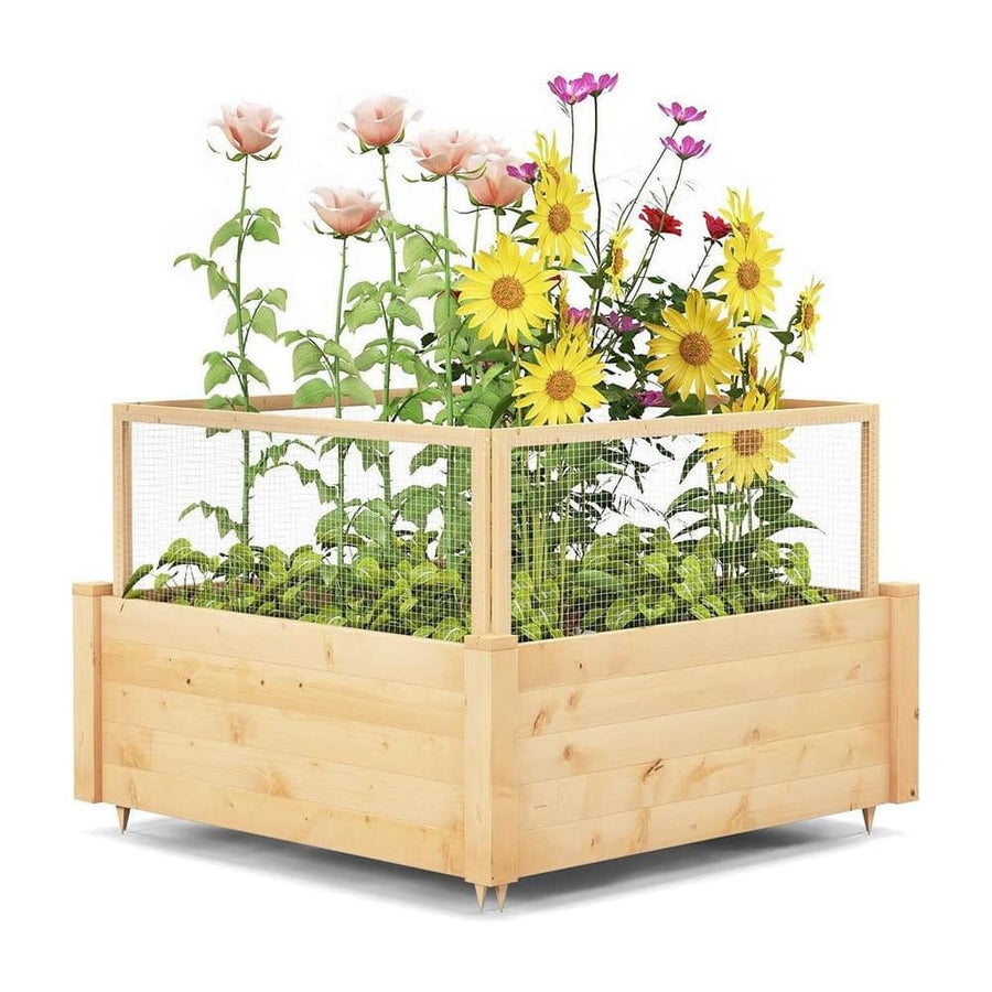 Raised Garden Bed with Critter Guard Fence and Grow Grid