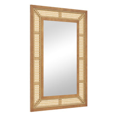 Rattan Wall Mirror Bohemian Rectangular Decorative Mirror with Wooden Frame-Natural