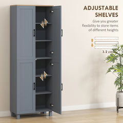 HOMCOM Freestanding Kitchen Cupboard, 4-Door Storage Cabinet with Adjustable Shelves, Modern Kitchen Pantry, 170cm, Grey