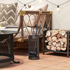 Outsunny 5-Piece Fireplace Tools Set with Mesh Basket, Indoor Outdoor Fireside Accessories for Fireplaces, Fire Pits, Black