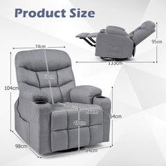Recliner Chair with Massage and Heat Nursery Rocking Chair with 360° Swivel Function-Grey