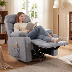 Recliner Chair with Massage and Heat Nursery Rocking Chair with 360° Swivel Function-Grey
