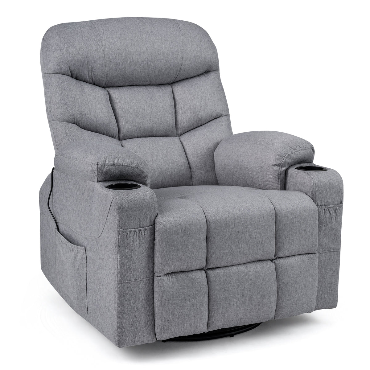 Recliner Chair with Massage and Heat Nursery Rocking Chair with 360° Swivel Function-Grey