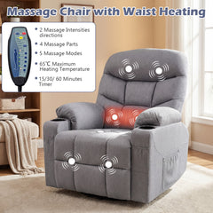 Recliner Chair with Massage and Heat Nursery Rocking Chair with 360° Swivel Function-Grey